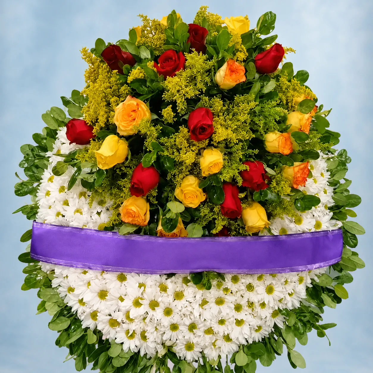 Corona Fúnebre Multicolor con Cinta Morada - Floristería Leonela TT Valledupar